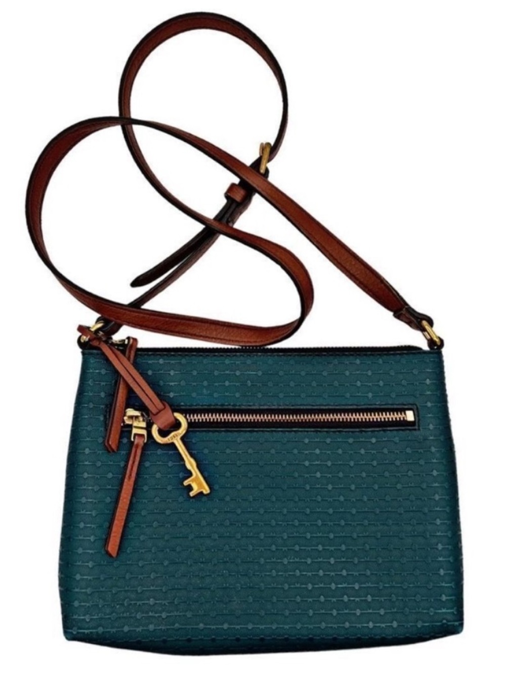 Fossil Dark Teal Leather Crossbody Purse